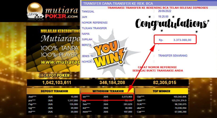 Bukti Withdraw (3.373.069.- ) Member Setia Mutiarapoker