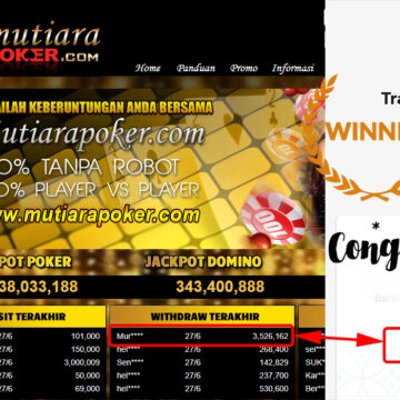 Bukti Withdraw (3.526.162.- ) Member Setia Mutiarapoker