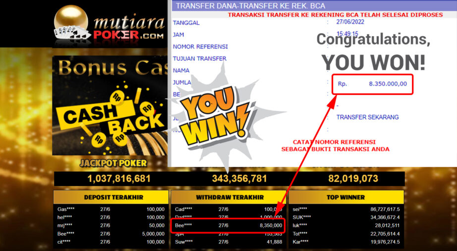 Bukti Withdraw (8.350.000.- ) Member Setia Mutiarapoker