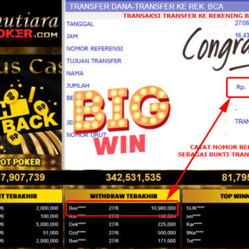 Bukti Withdraw (10.980.000.- ) Member Setia Mutiarapoker