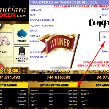 Bukti Withdraw (3.408.000.- ) Member Setia Mutiarapoker