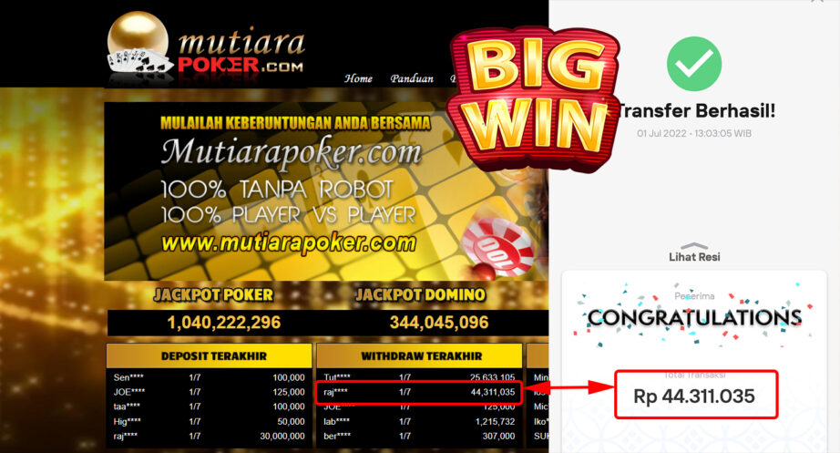 Bukti Withdraw (44.311.035.- ) Member Setia Mutiarapoker