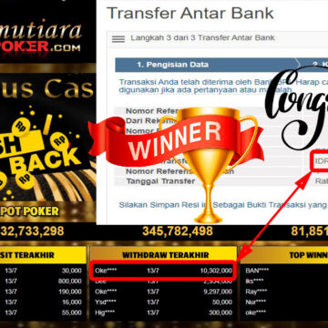 Bukti Withdraw (10.302.000.- ) Member Setia Mutiarapoker