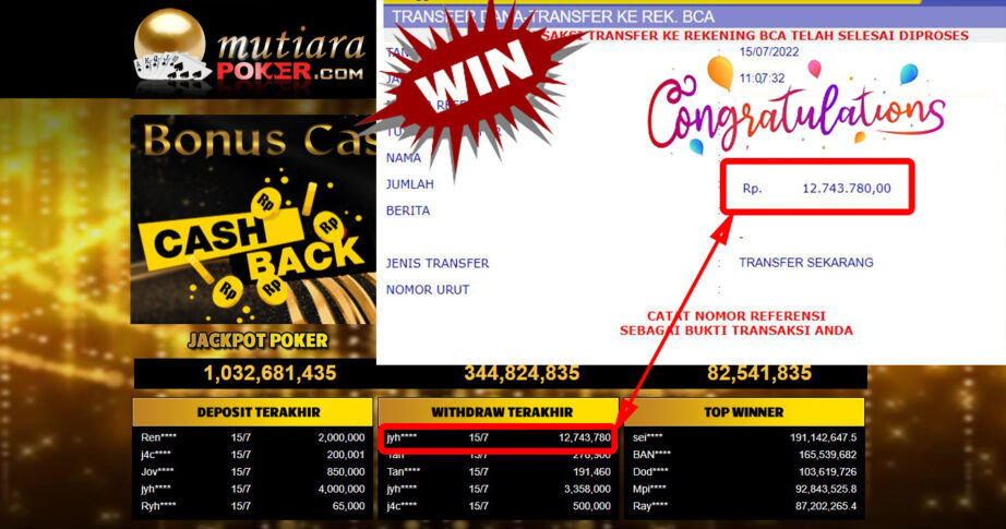 Bukti Withdraw (12.743.780.- ) Member Setia Mutiarapoker