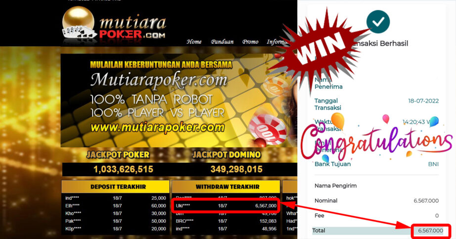 Bukti Withdraw (6.567.000.- ) Member Setia Mutiarapoker