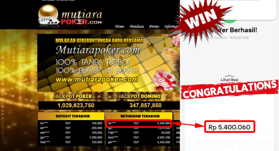 Bukti Withdraw (5.400.060.- ) Member Setia Mutiarapoker