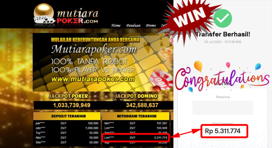 Bukti Withdraw ( 5.311.774.- ) Member Setia Mutiarapoker