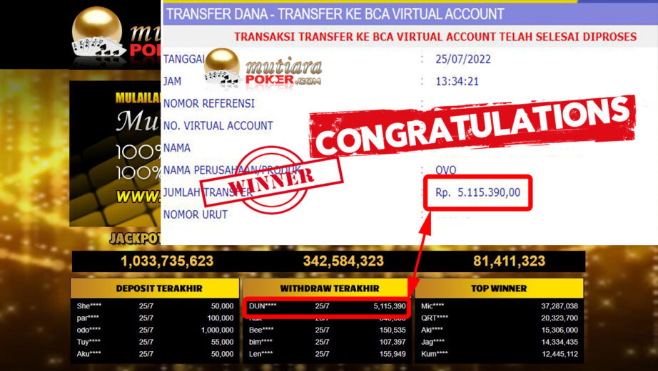 Bukti Withdraw ( 5.115.390.- ) Member Setia Mutiarapoker