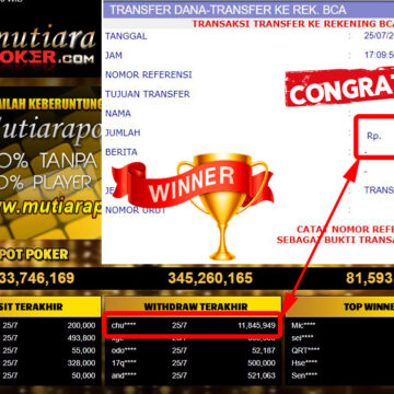 Bukti Withdraw ( 11.845.949.- ) Member Setia Mutiarapoker