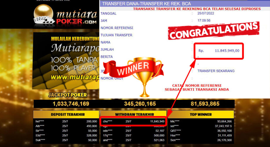 Bukti Withdraw ( 11.845.949.- ) Member Setia Mutiarapoker