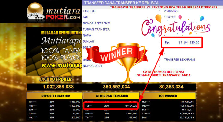 Bukti Withdraw ( 19.104.220- ) Member Setia Mutiarapoker