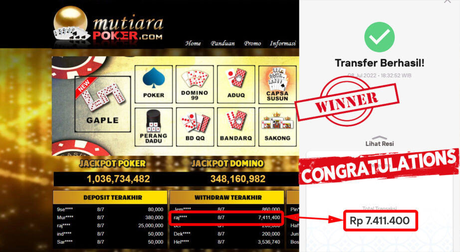 Bukti Withdraw ( 7.411.400.- ) Member Setia Mutiarapoker