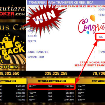 Bukti Withdraw ( 7.162.000.- ) Member Setia Mutiarapoker