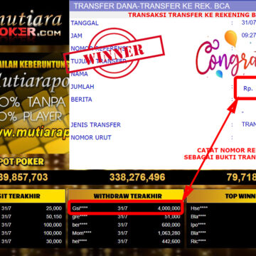 Bukti Withdraw ( 4.000.000.- ) Member Setia Mutiarapoker