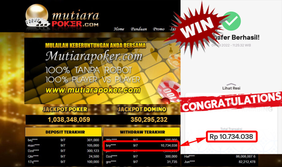 Bukti Withdraw (10.734.038.- ) Member Setia Mutiarapoker