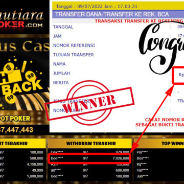 Bukti Withdraw (7.026.000.- ) Member Setia Mutiarapoker