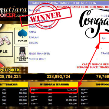 Bukti Withdraw ( 7.076.000.- ) Member Setia Mutiarapoker