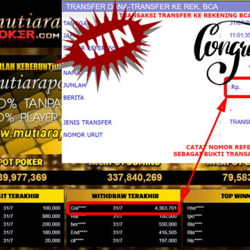 Bukti Withdraw ( 4.363.701.- ) Member Setia Mutiarapoker