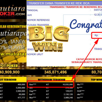 Bukti Withdraw (10.035.000.- ) Member Setia Mutiarapoker