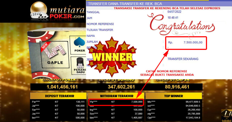 Bukti Withdraw (7.500.000.- ) Member Setia Mutiarapoker