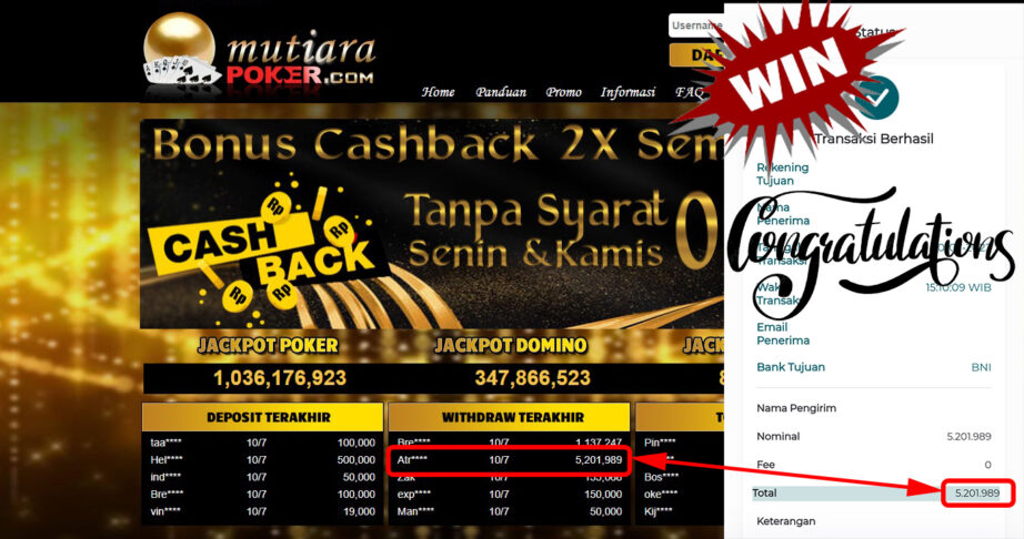 Bukti Withdraw (5.201.989.- ) Member Setia Mutiarapoker