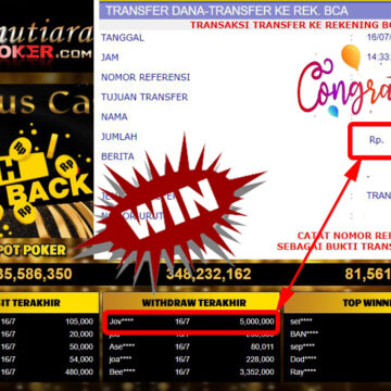 Bukti Withdraw (5.000.000.- ) Member Setia Mutiarapoker