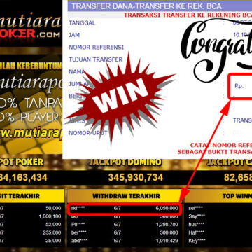 Bukti Withdraw (6.050.000.- ) Member Setia Mutiarapoker