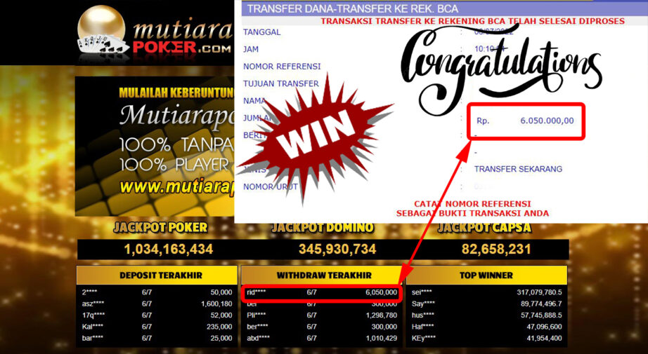 Bukti Withdraw (6.050.000.- ) Member Setia Mutiarapoker