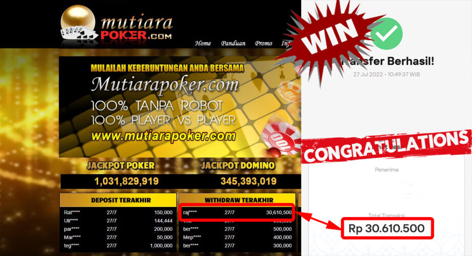 Bukti Withdraw ( 30.610.500- ) Member Setia Mutiarapoker