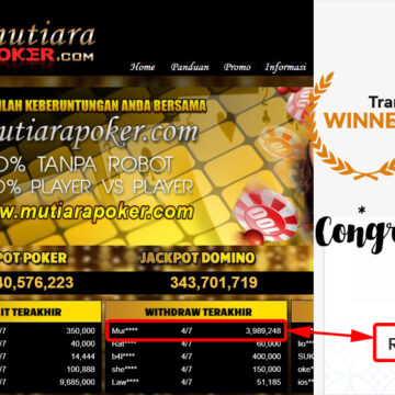 Bukti Withdraw (3.989.248.- ) Member Setia Mutiarapoker