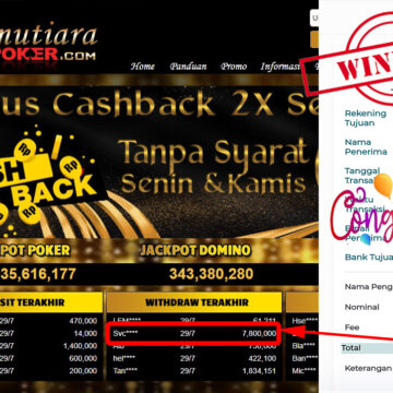 Bukti Withdraw ( 7.800.000.- ) Member Setia Mutiarapoker