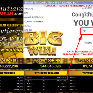 Bukti Withdraw (25.633.105.- ) Member Setia Mutiarapoker