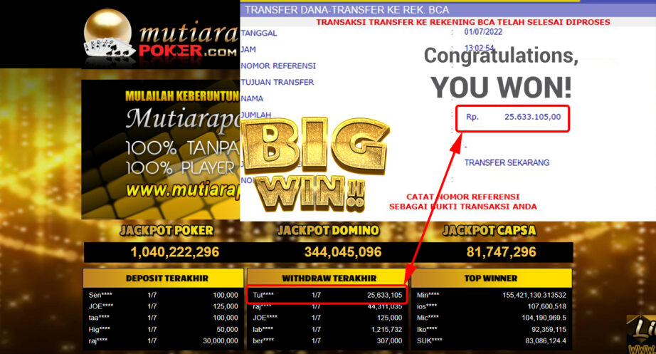 Bukti Withdraw (25.633.105.- ) Member Setia Mutiarapoker