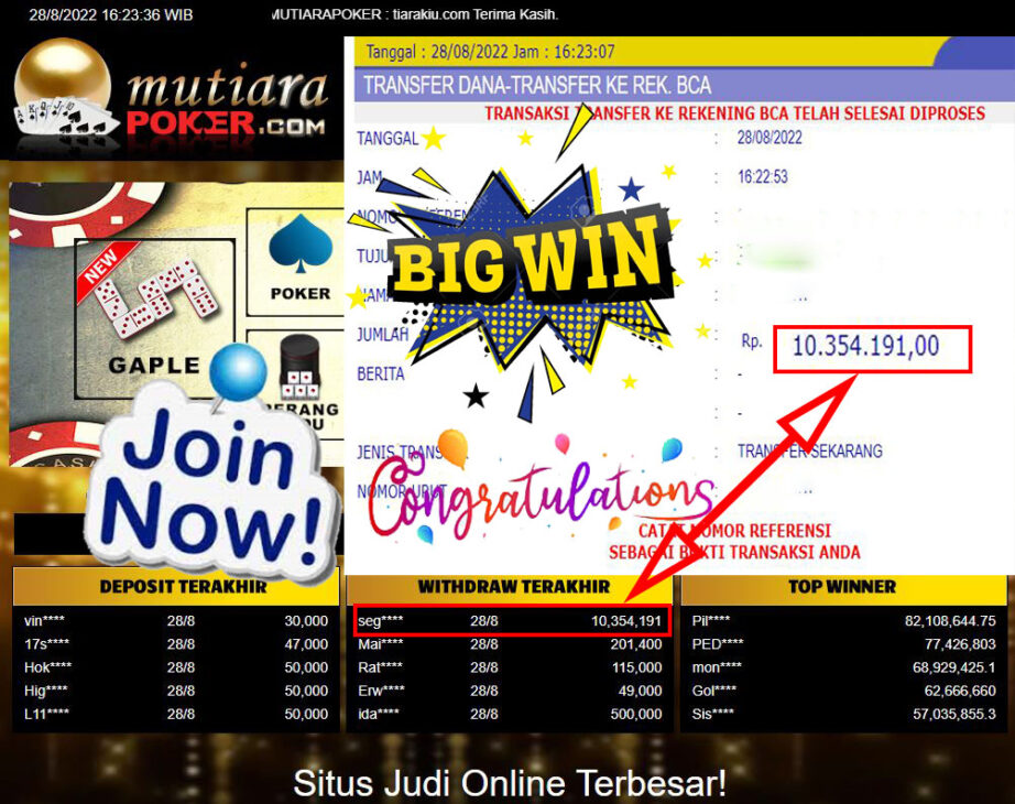 Bukti Withdraw ( 10.354.191,- ) Member Setia Mutiarapoker