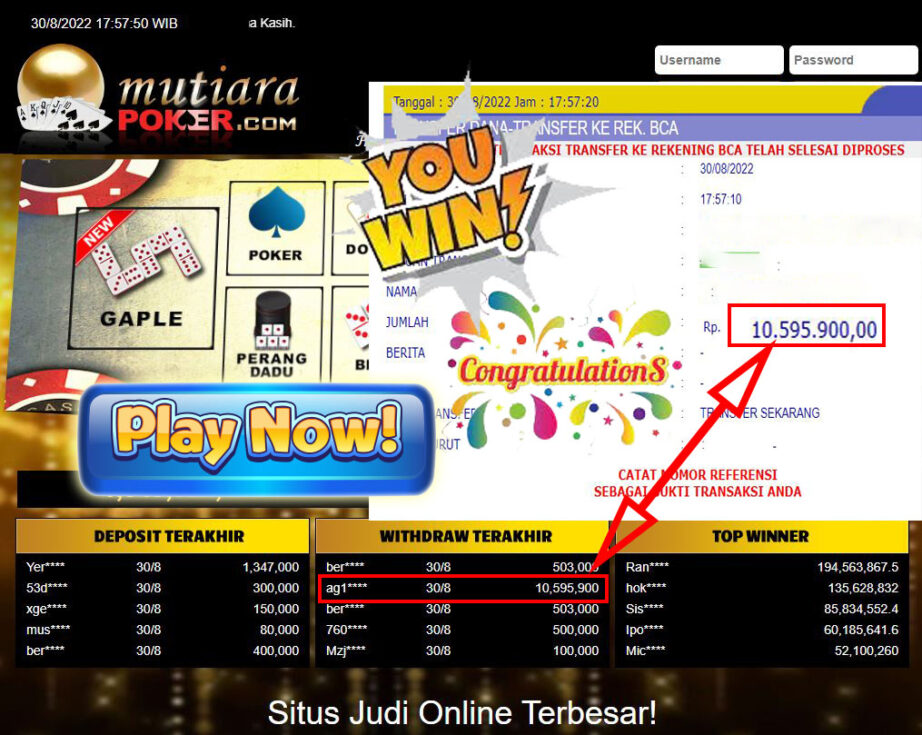 Bukti Withdraw (10.595.900,- ) Member Setia Mutiarapoker