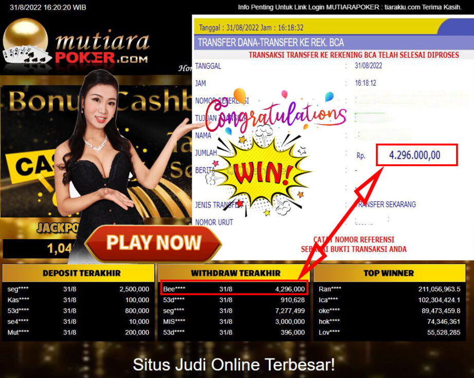 Bukti Withdraw (4.296.000,- ) Member Setia Mutiarapoker