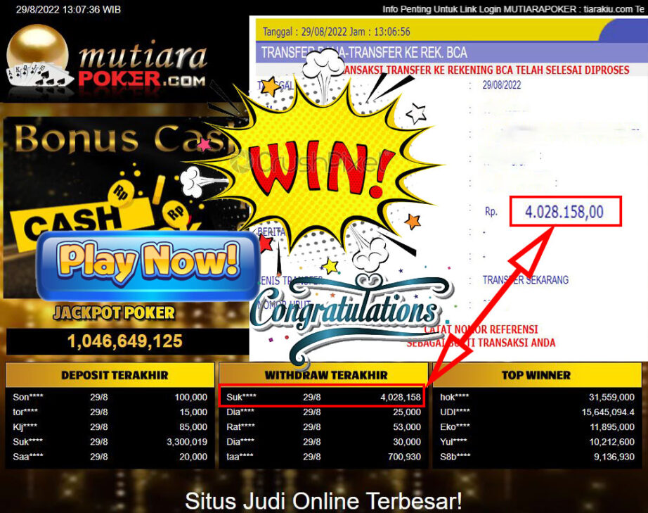 Bukti Withdraw ( 4.028.158,- ) Member Setia Mutiarapoker