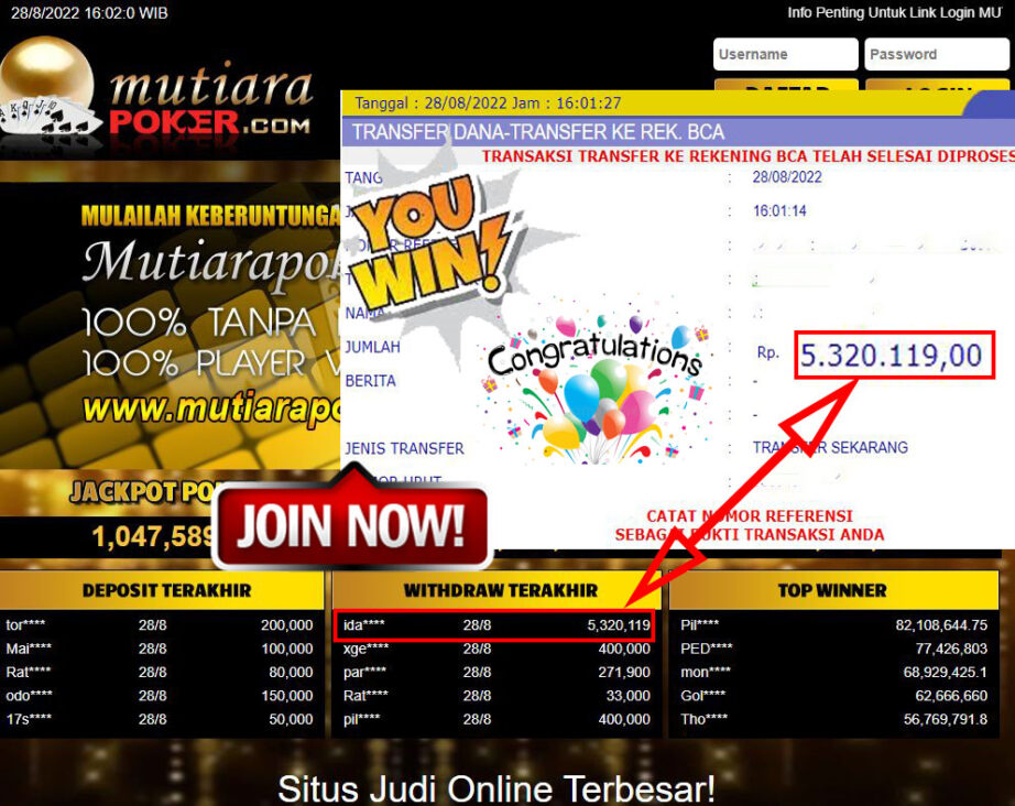 Bukti Withdraw ( 5.320.119,- ) Member Setia Mutiarapoker