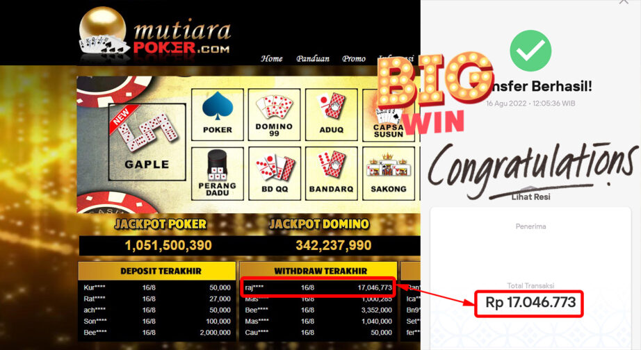 Bukti Withdraw ( 17.046.773,- ) Member Setia Mutiarapoker