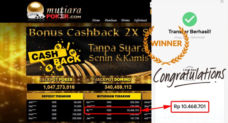 Bukti Withdraw ( 10.468.701,- ) Member Setia Mutiarapoker