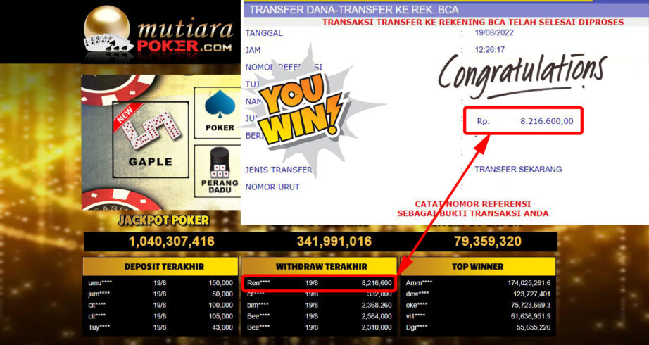 Bukti Withdraw ( 8.216.600,- ) Member Setia Mutiarapoker