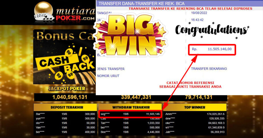 Bukti Withdraw ( 11.505.146,- ) Member Setia Mutiarapoker