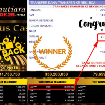 Bukti Withdraw ( 13.322.000,- ) Member Setia Mutiarapoker