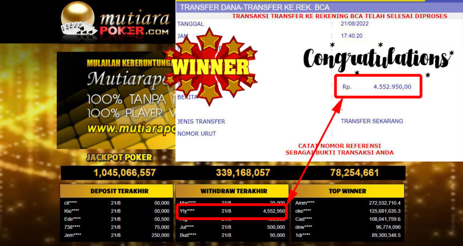 Bukti Withdraw ( 4.552.950,- ) Member Setia Mutiarapoker