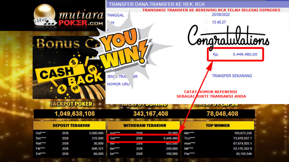 Bukti Withdraw ( 5.449.480,- ) Member Setia Mutiarapoker