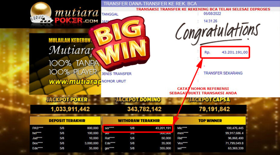 Bukti Withdraw ( 43.201.191.- ) Member Setia Mutiarapoker