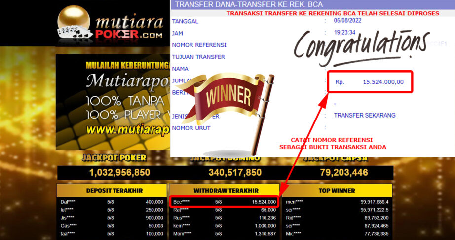 Bukti Withdraw ( 15.524.000.- ) Member Setia Mutiarapoker