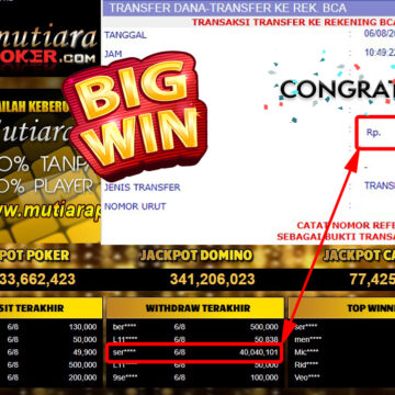 Bukti Withdraw ( 40.040.101.- ) Member Setia Mutiarapoker