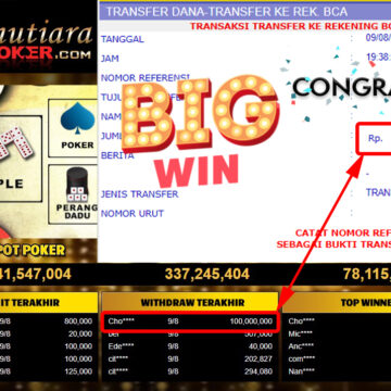 Bukti Withdraw ( 100.000.000..- ) Member Setia Mutiarapoker