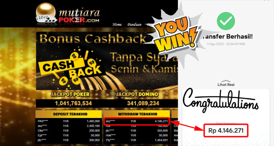 Bukti Withdraw ( 4.146.271,- ) Member Setia Mutiarapoker